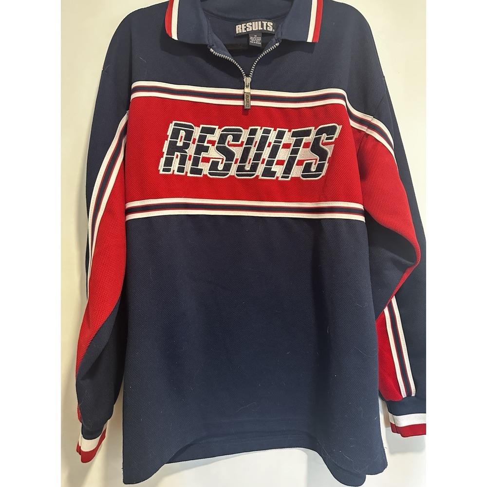 VTG 90's Results 1/4 Zip Sz:M Hip Hop Jersey Streetwear Embroidered Long Sleeve
